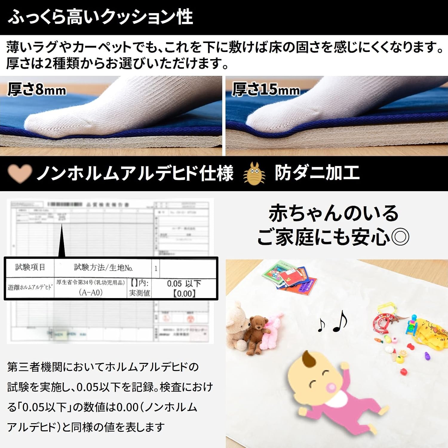 Detalle de 山善 FBM8-2 防音マット 8mm・2畳相当・防ダニ加工、床暖房対応