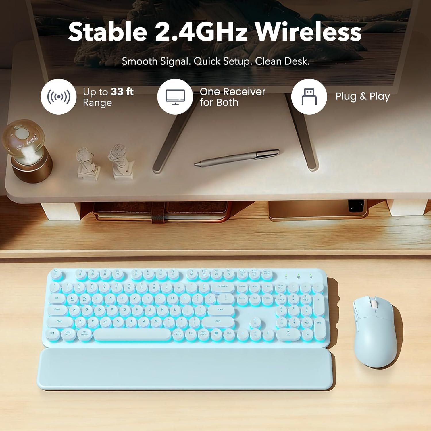 Thumbnail 6 de Wireless Keyboard and Mouse Combo (Backlit Round Keycaps) in Glowing Blue