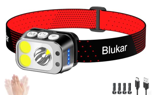 Detalle de Blukar LED-Stirnlampe, wiederaufladbar mit 10 Modi, Rotlicht und Bewegungssensor