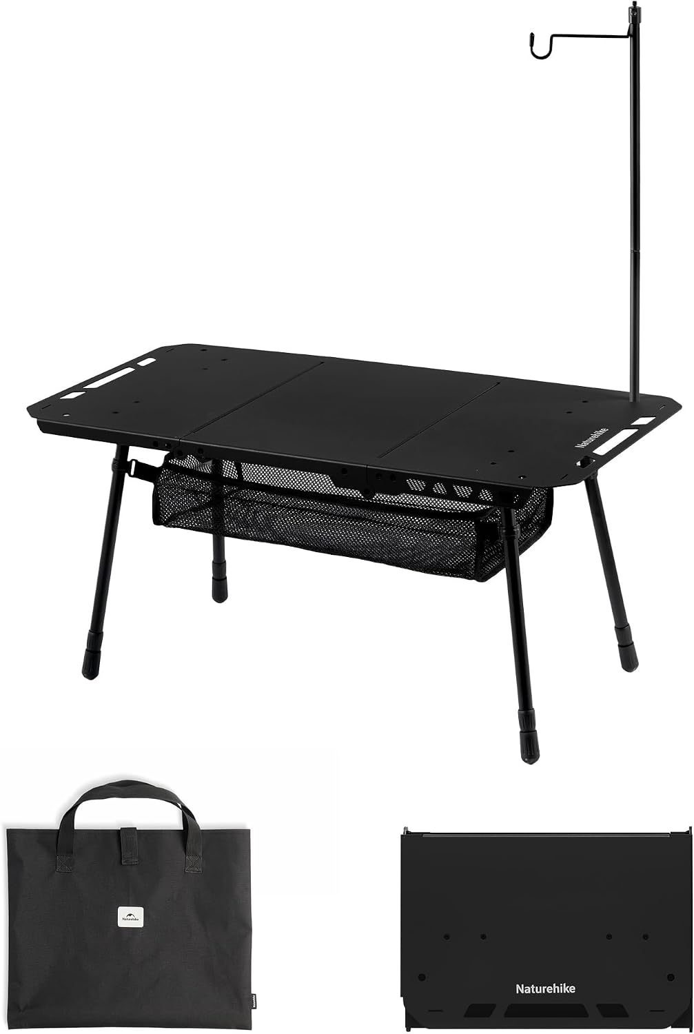 Detalle de Naturehike 6977465868688 vikbart campingbord med svart plastskiva och metallram