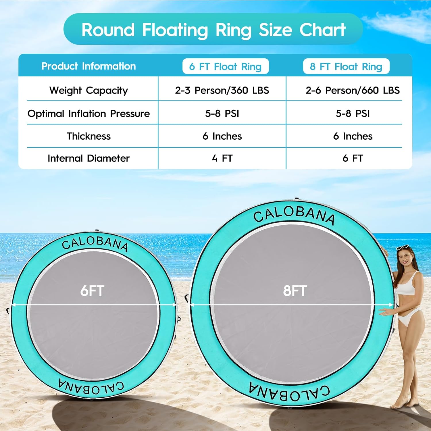 Detalle de CALOBANA Floating Ring Inflatable Hammock: Heavy-Duty Water Lounge with 10ft Rope