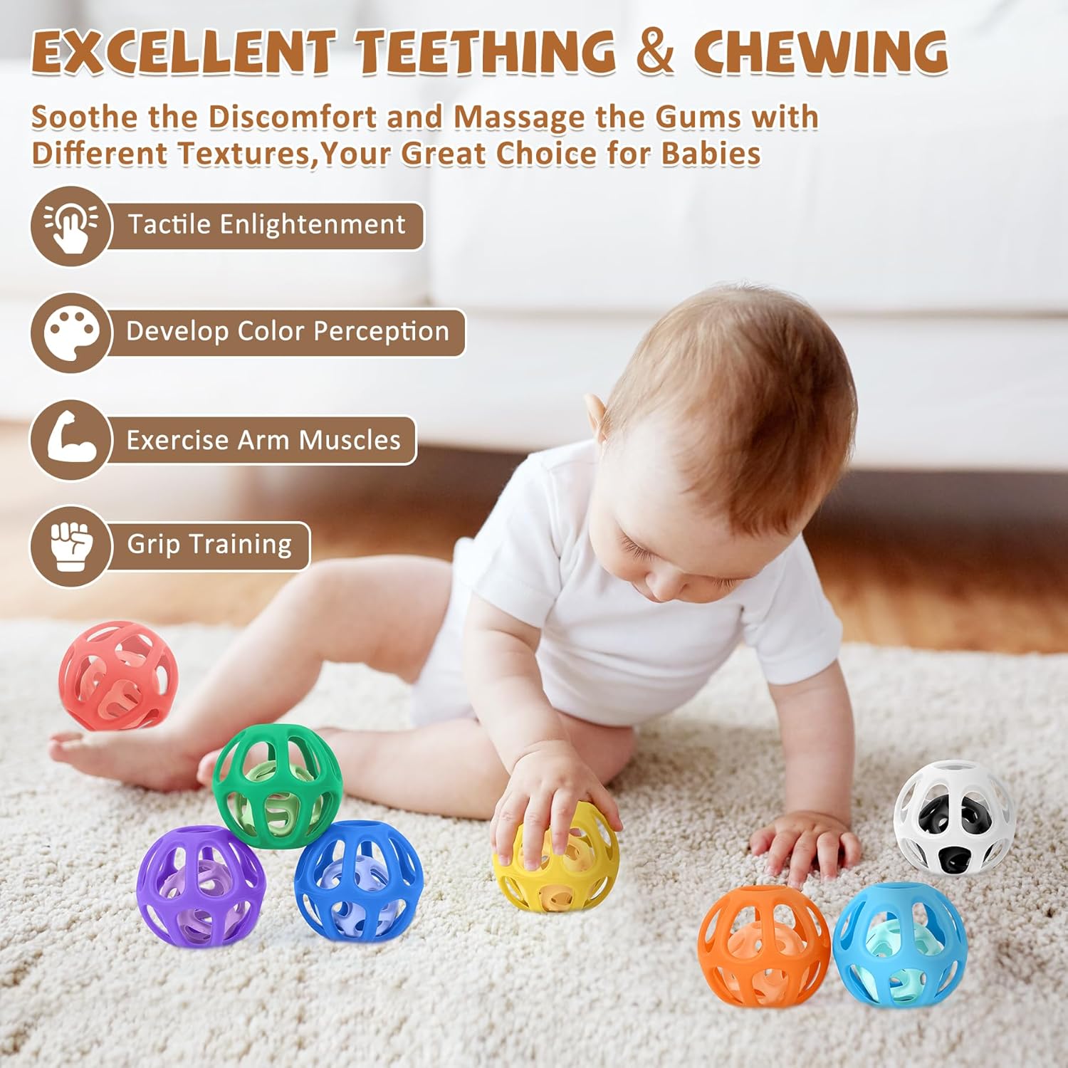 Thumbnail 4 de MCGMITT Baby Sensory Balls (8PCS) for 6–12 Months – food-grade silicone teething & grasping toy