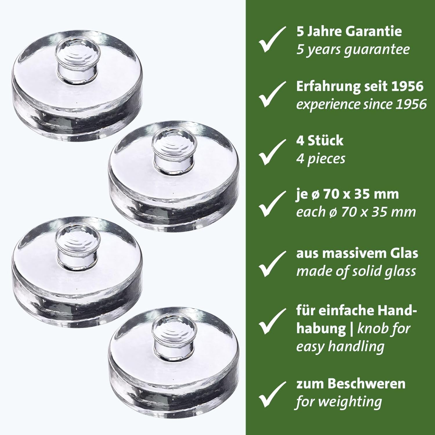 Detalle de Westmark Fermentiergewichte – Fermentierset mit 4 Glasgewichten Ø 7 cm