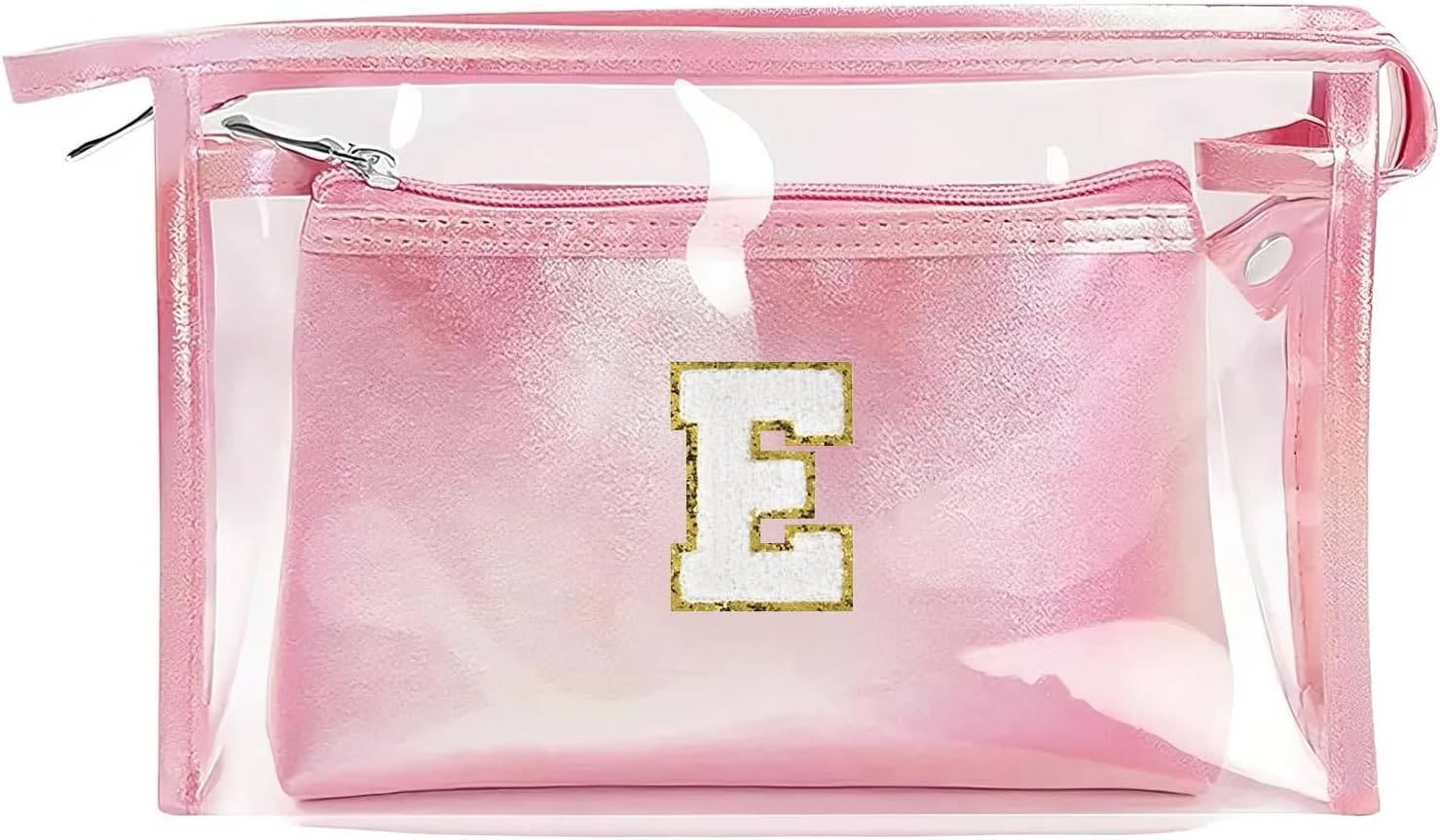 Detalle de Personalisierte Kosmetiktaschen-Set (rosa) – 2 Kulturbeutel aus transparentem PVC, reisetauglich & wasserdicht