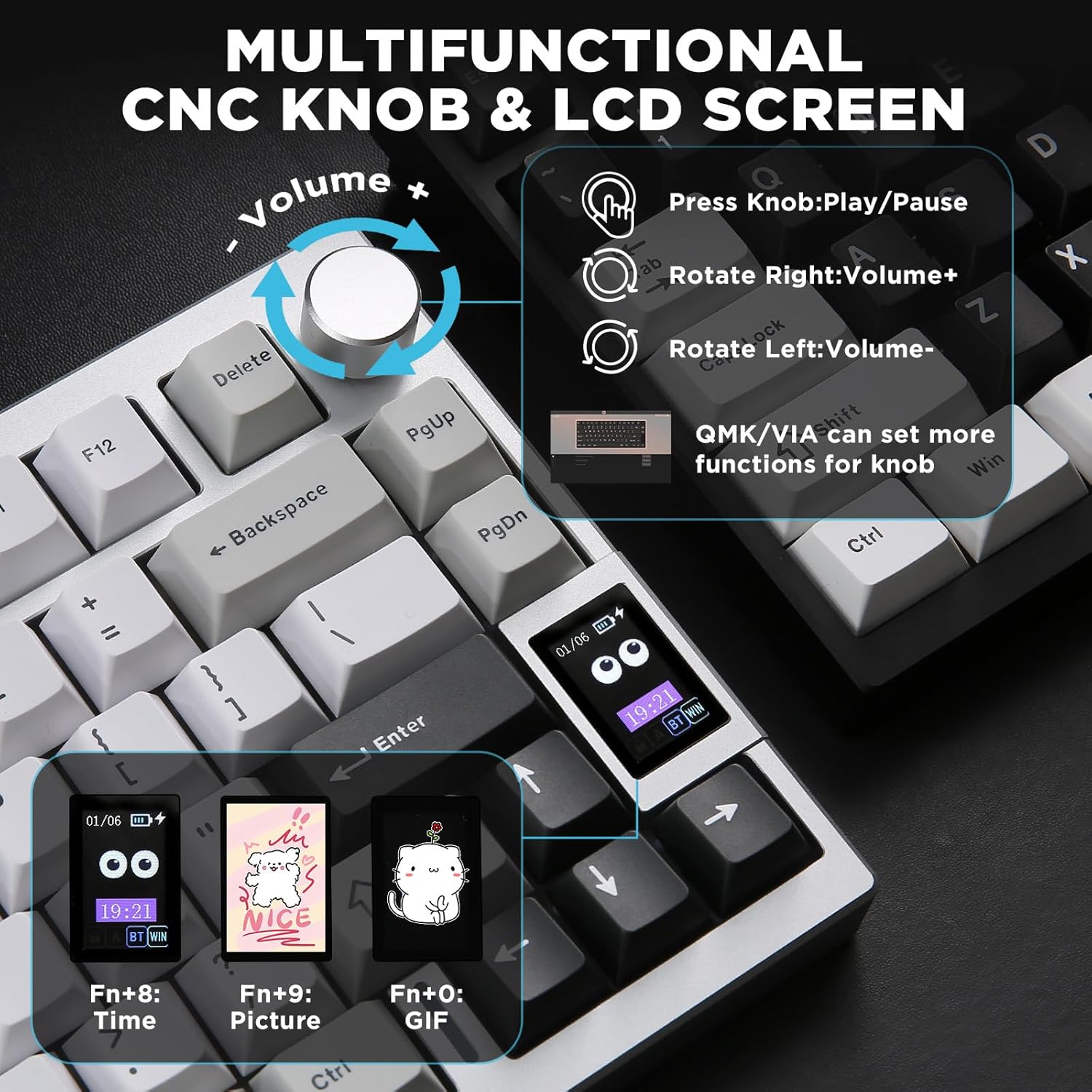 Thumbnail 6 de YUNZII AL80 Wireless Mechanical Keyboard: 75% Aluminum, Gasket Mount, LCD Display, and Knob with Tri-Mode Connectivity