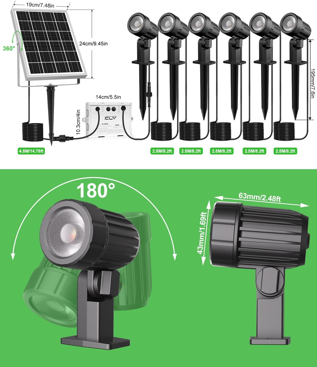 Thumbnail 2 de Faretti Solari Esterno CLY 1200LM 6 in 1 con telecomando e 3 temperature colore (IP66)