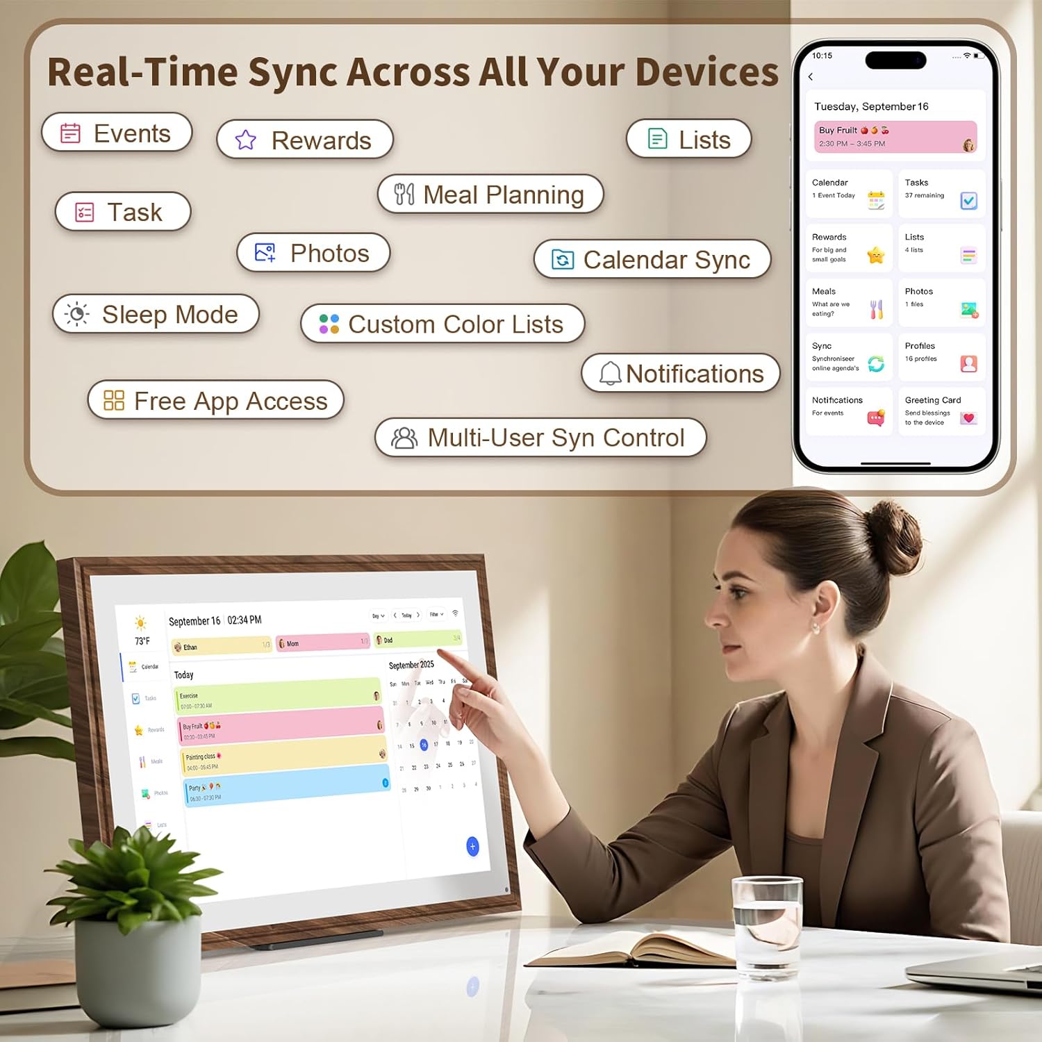 Thumbnail 2 de 21.5-Inch Digital Calendar Chore Chart with Touchscreen (Full HD) — Wall & Desk Family Planner
