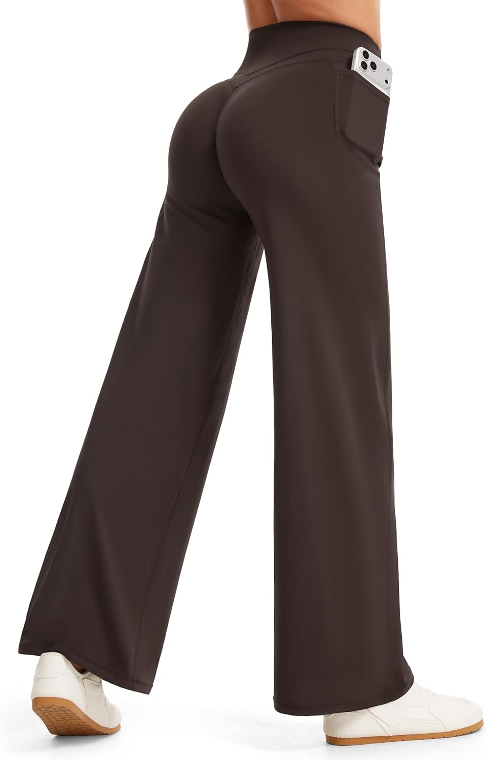 Detalle de THE GYM PEOPLE Women's Wide-Leg Yoga Pants, 29"/31", High Waist & Side Pockets