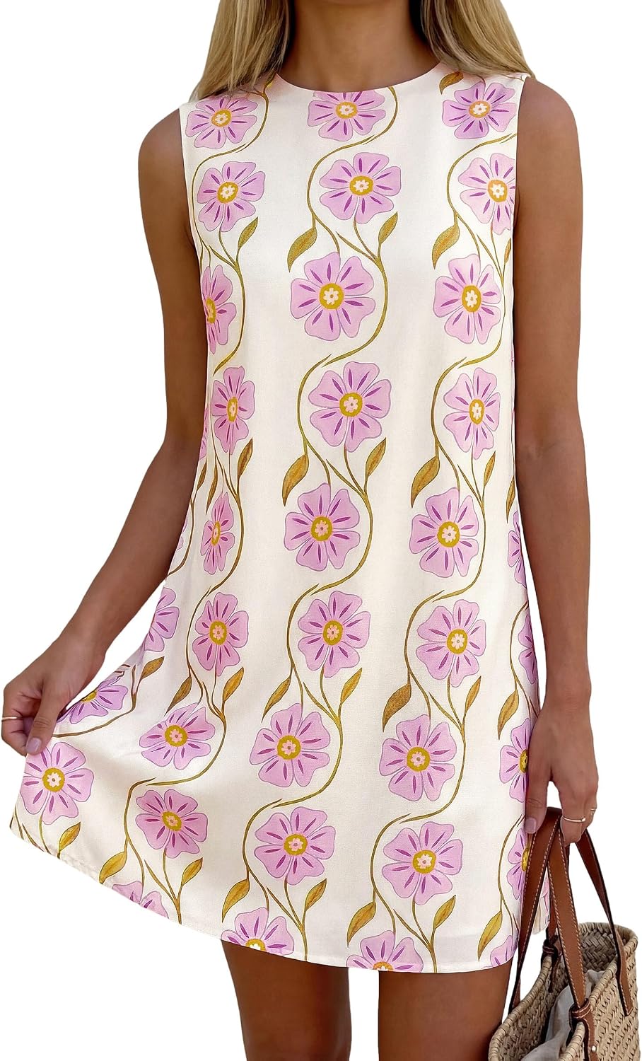 Detalle de PrettyGarden Sundresses for Women 2026 Summer: Elegant Floral A-Line Short Dress