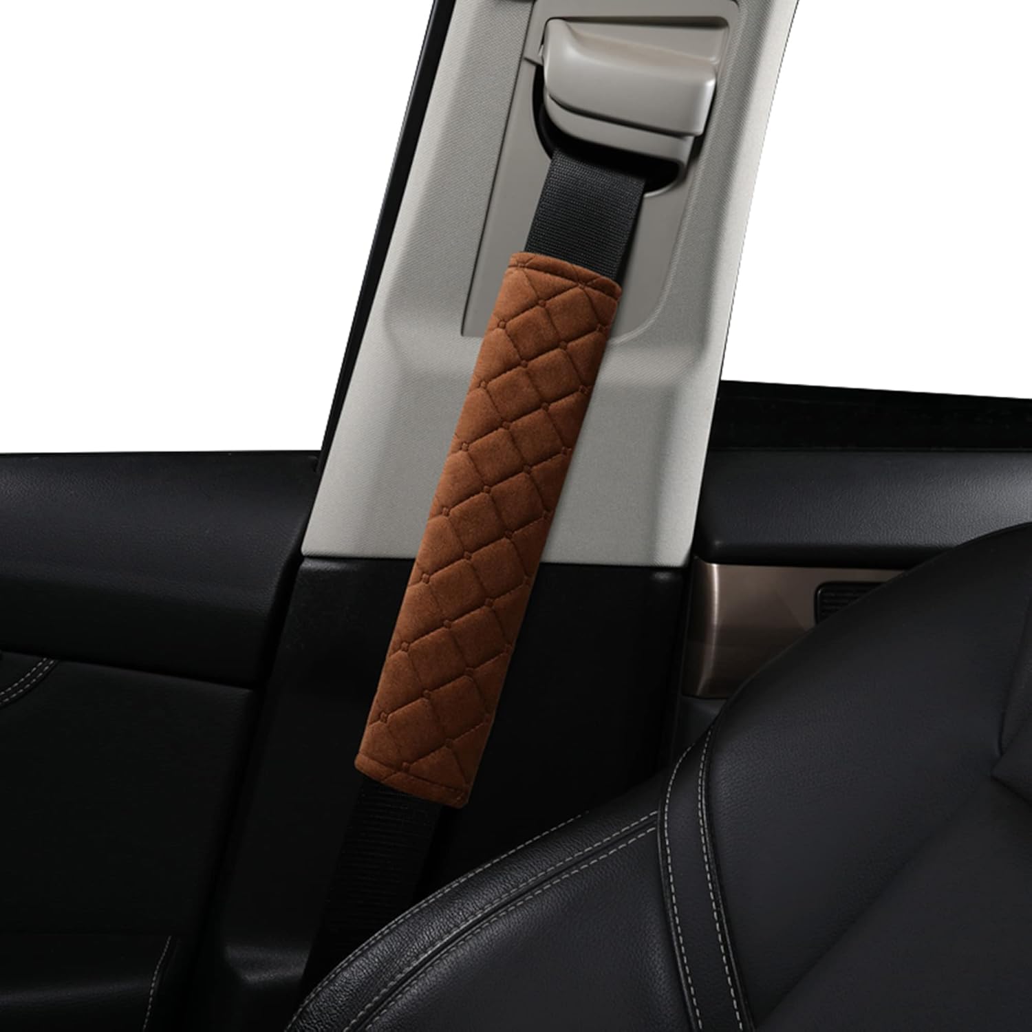 Detalle de Weiche Auto-Sicherheitsgurtbezüge 27 cm‑Braun, 2er‑Set – Schutzpolster für Schultergurte