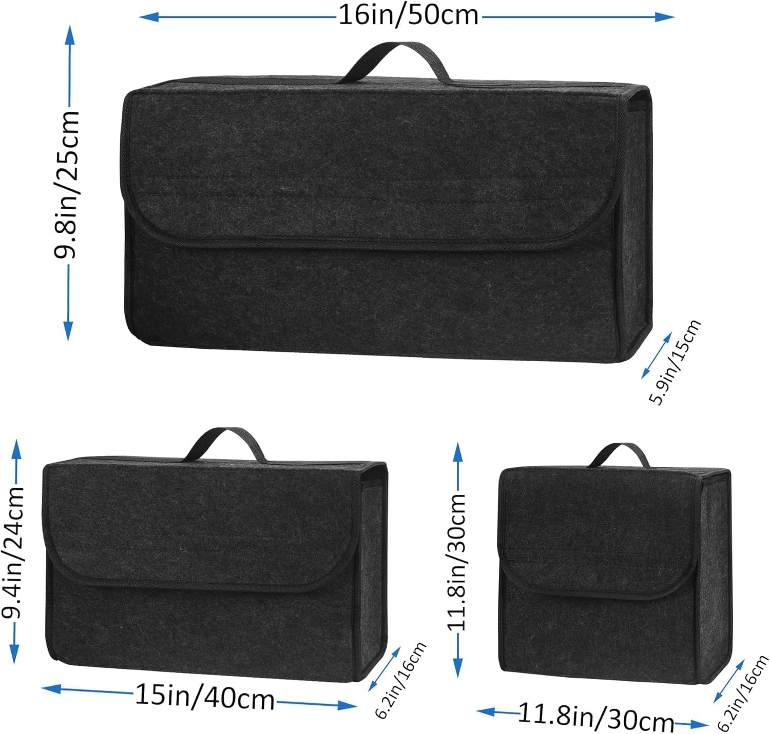 Thumbnail 1 de Einesin Upgrade Car Boot Bag Organiser (2 Pack) with Reinforced Side Panels – Soft Fireproof Felt, Non-Slip, 50x15x25cm