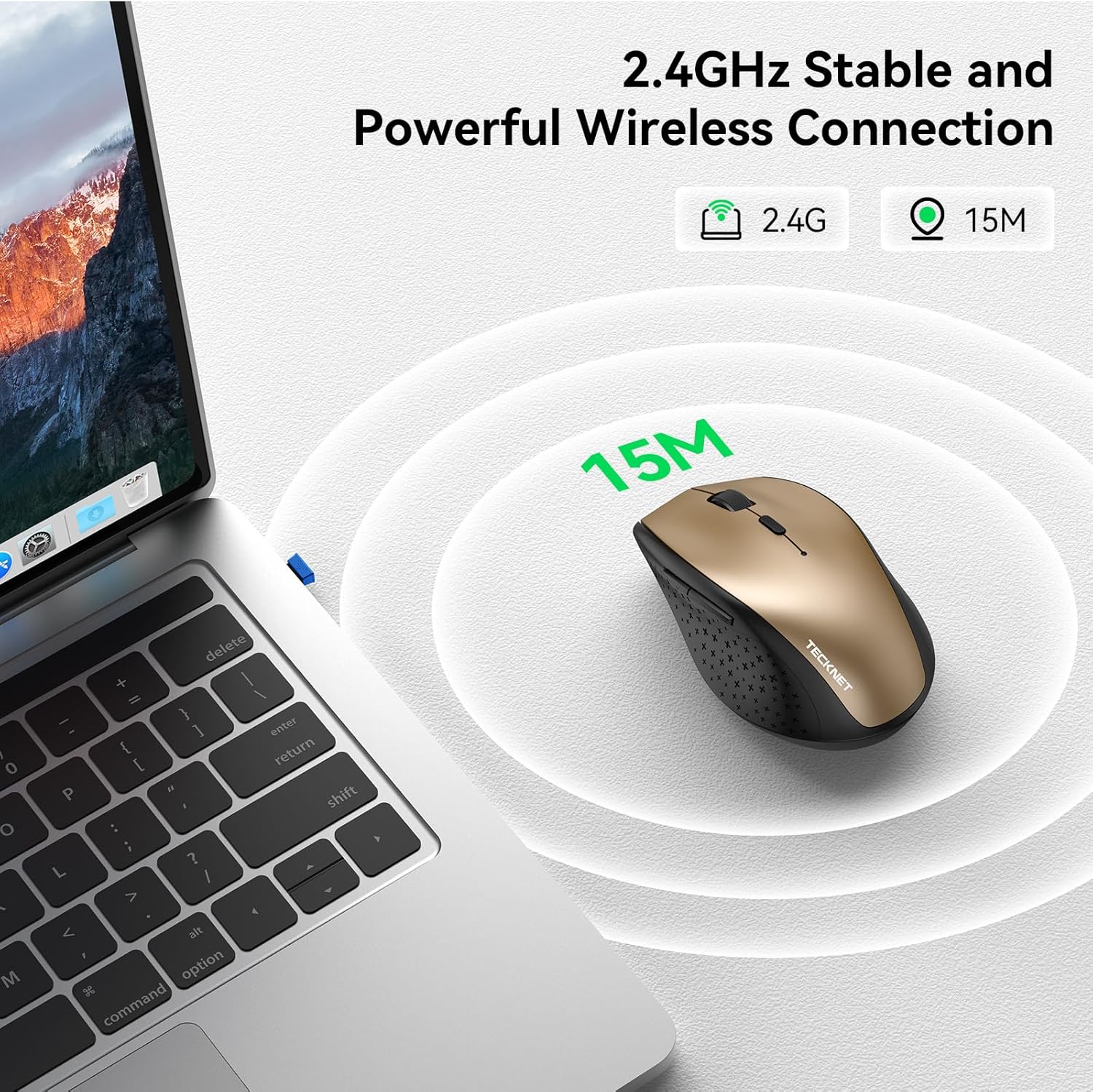 Detalle de TECKNET Kabellose Maus (2,4G, 4800 DPI) mit USB-Nano-Empfänger – 6 Tasten, bis zu 30 Monate Akkulaufzeit