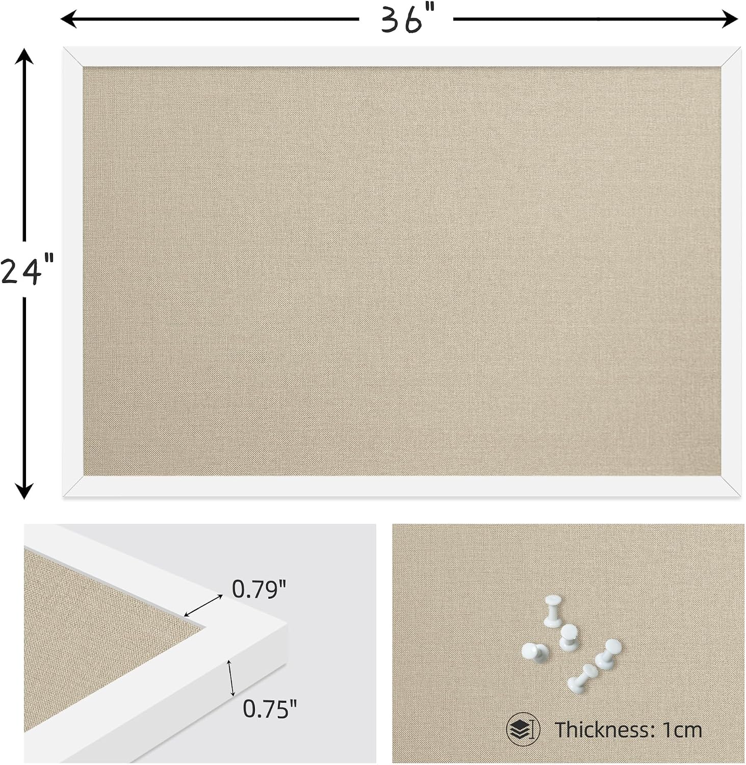 Thumbnail 2 de Yunihome 36" x 24" Cork Bulletin Board with White Frame