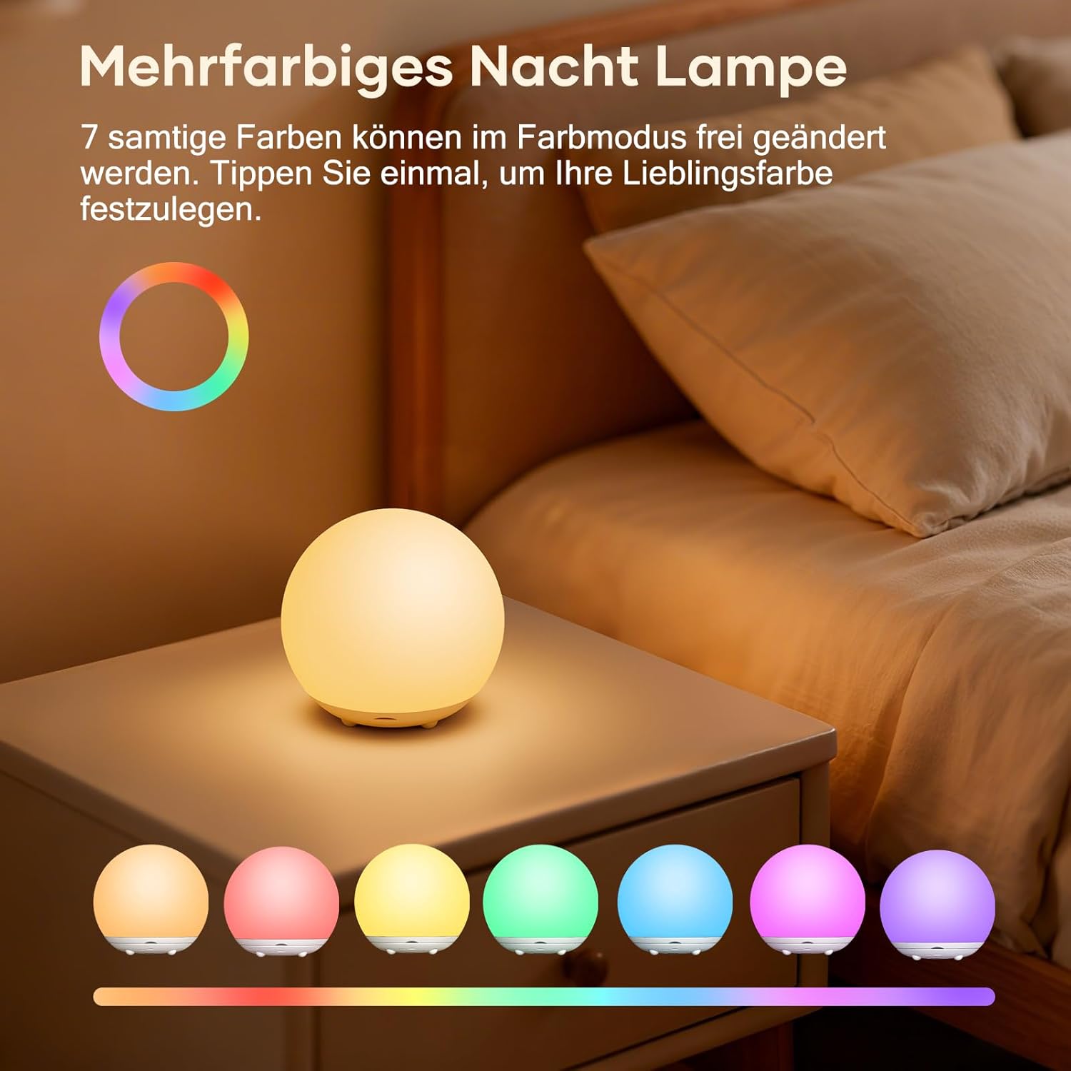 Detalle 1 de Suright Nachtlicht Kinder Touch, RGB 7 Farben