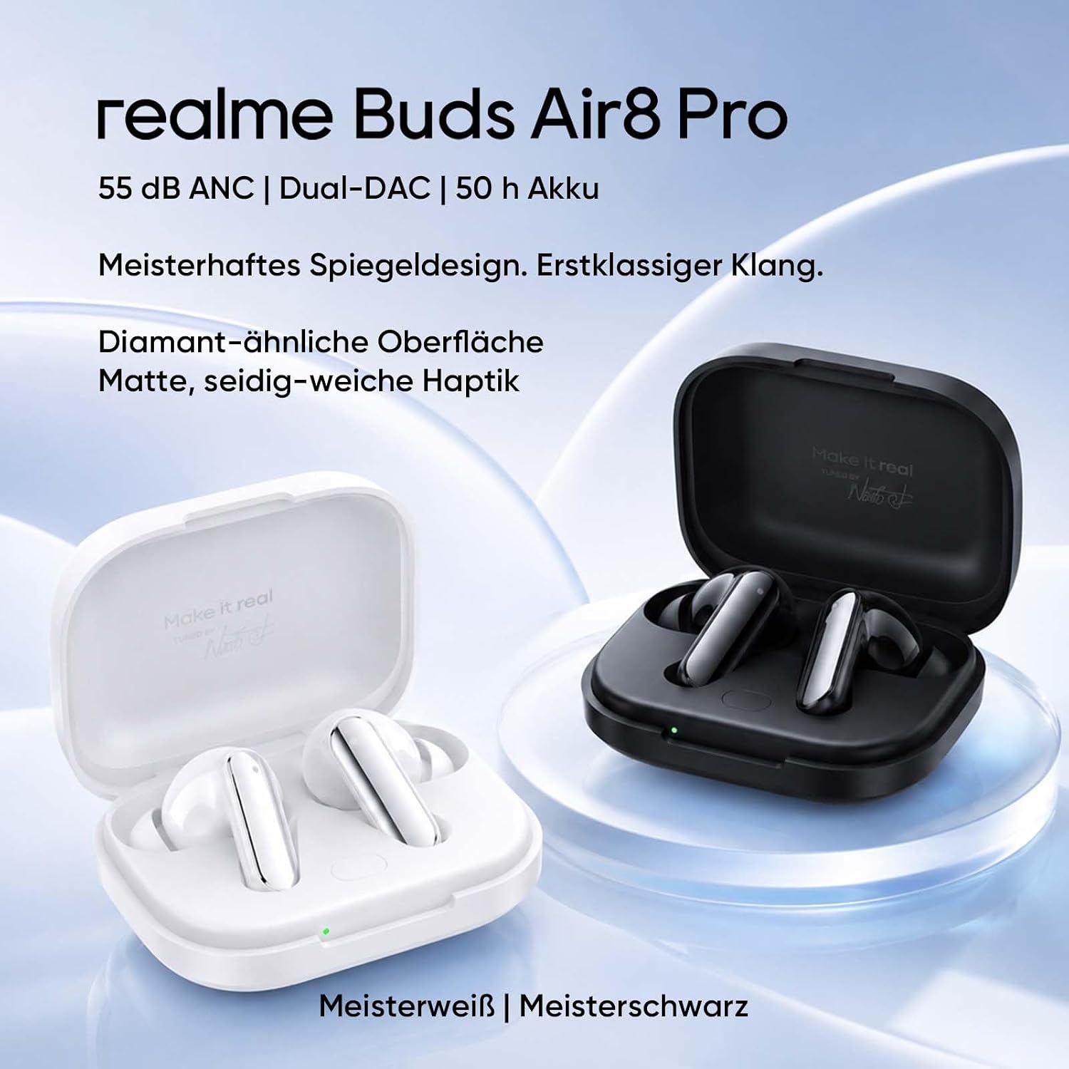 Detalle de realme Buds Air 8 Pro: Kabellose In-Ear-Kopfhörer mit 55 dB ANC, LHDC Hi-Res und KI-Assistent