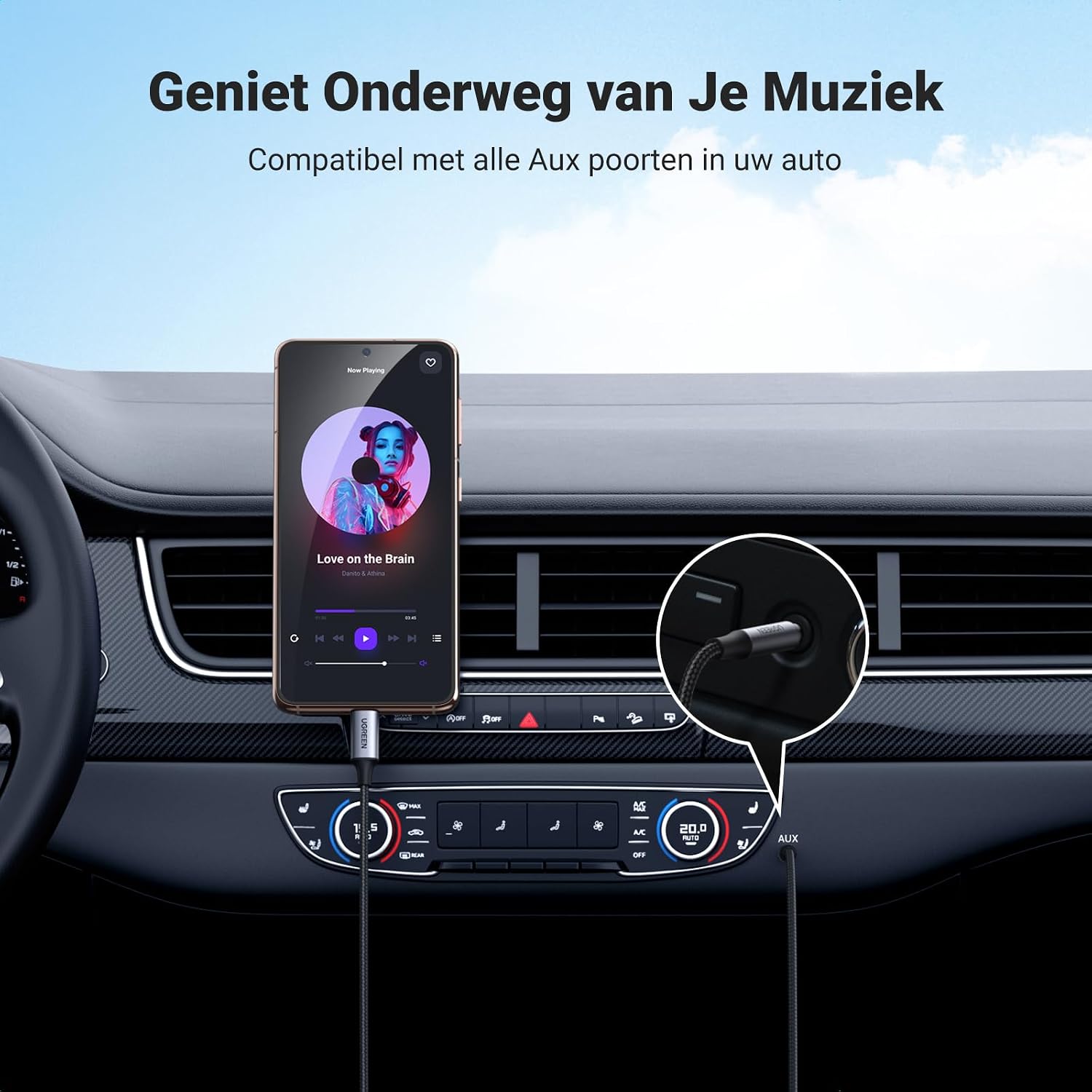Detalle 2 de UGREEN USB-C-naar-3,5mm-kabel met DAC, gevlochten nylon en lengte van 1 m