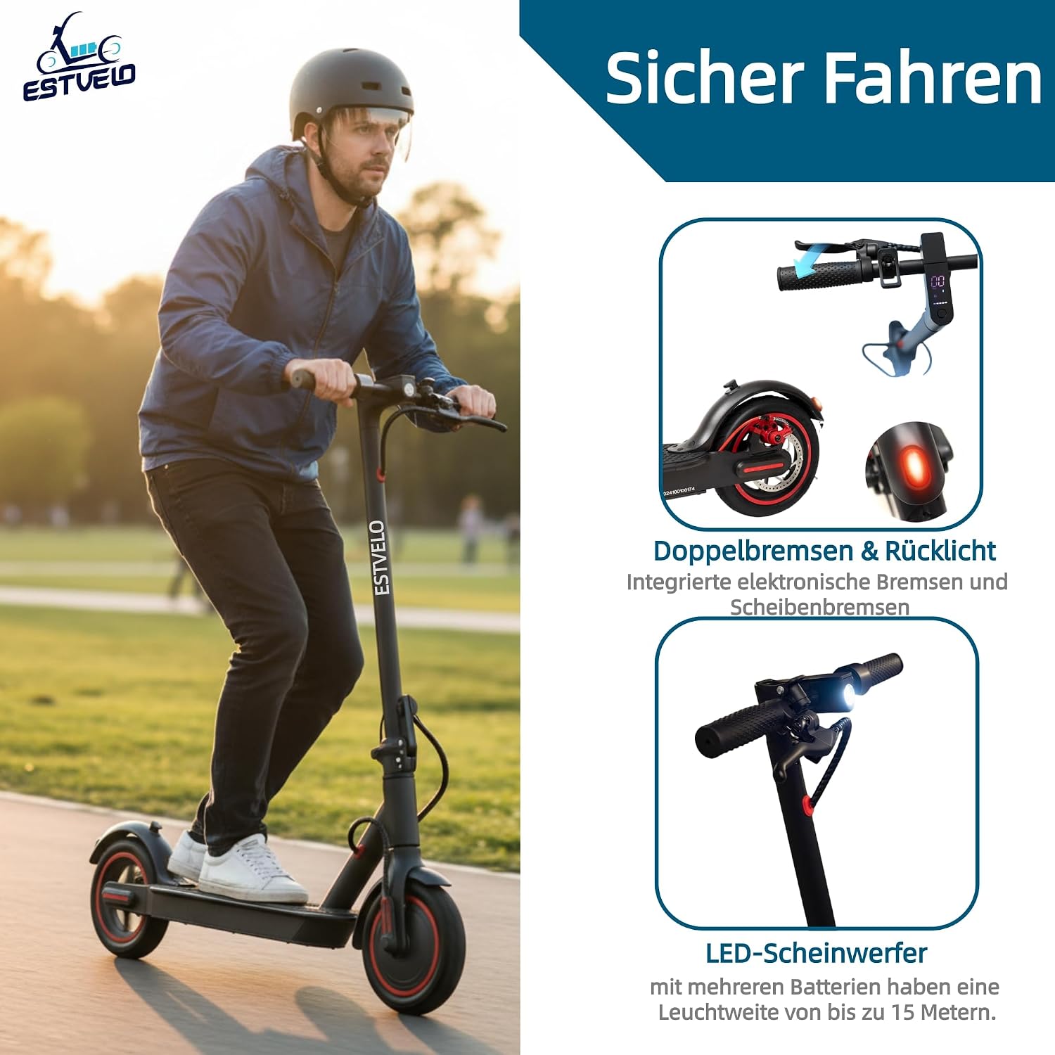 Thumbnail 3 de ESTVELO E Scooter S4 (bis 20 km/h) – faltbar mit breiteren Luftreifen und bis 30 km Reichweite