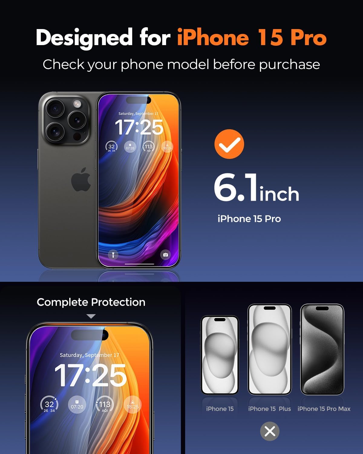 Thumbnail 5 de UNBREAKcable 2-Pack Tempered Glass Screen Protectors for iPhone 15 Pro (9H, HD clarity, easy-install frame)