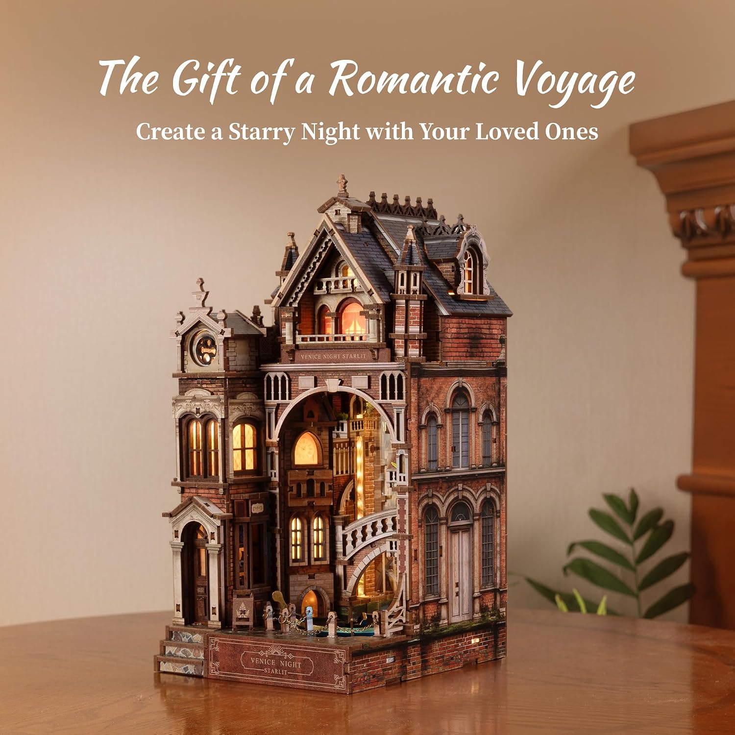 Detalle de FUNPOLA Venice Night Starlit Book Nook Kit with Infinity Mirror — LED 3D Wood Puzzle DIY Décor
