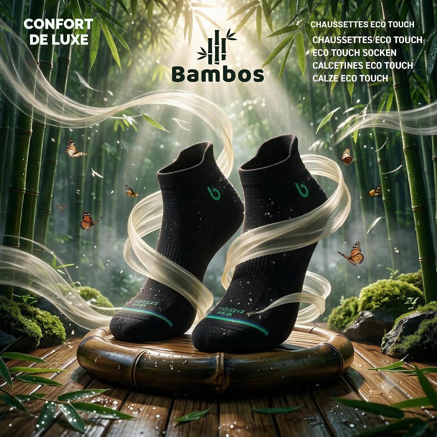 Detalle de BAMBOS bamboesokken voor sport en hardlopen, laag model met mesh en voetboogcompressie