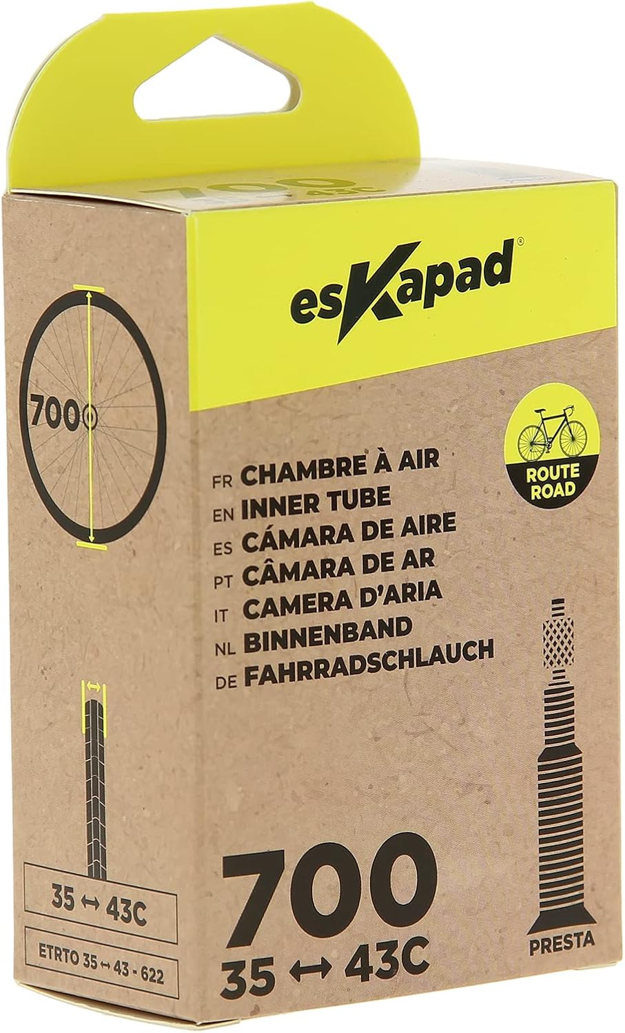 Detalle de esKapad 700 x 35/43C Camera d'Aria Bici Strada Presta Valvole - Nera