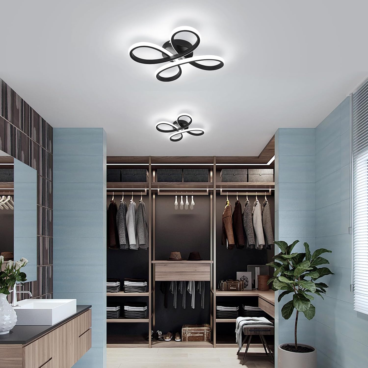 Detalle 2 de EIDISUNY Modern LED Ceiling Light 30W (Black, Cool White 6000K) for Living Rooms & Hallways
