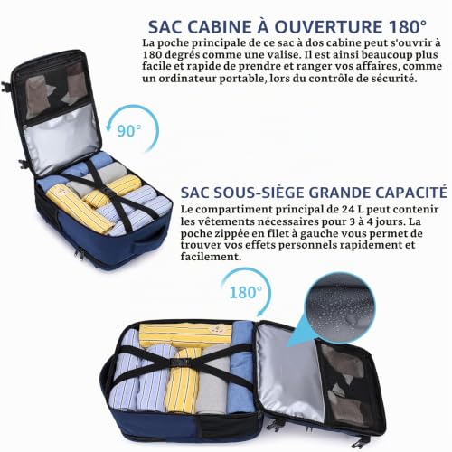 Detalle de LIGSAN Bagage Cabine 40x30x20: Sac à Dos Cabine 24L pour ordinateur 15,6 pouces, antidéflagrant et organisé
