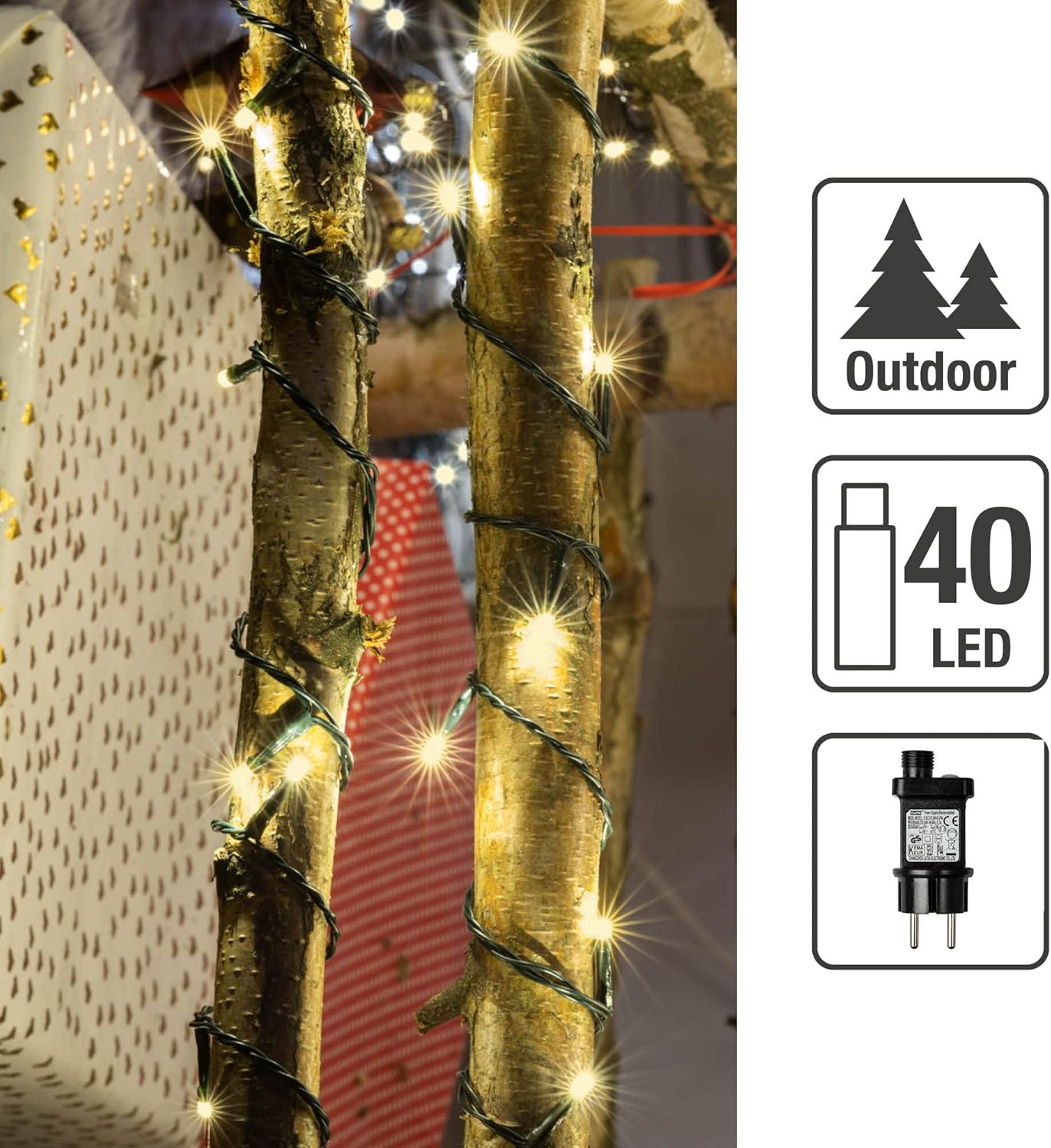 Thumbnail 1 de hellum Lichterkette außen 40 LED warmweiß klassisch mit Timer (3,9 m beleuchtete Länge)