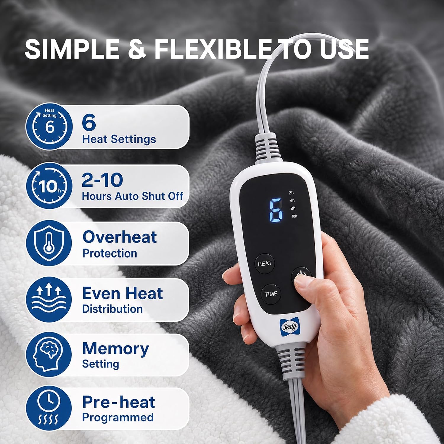 Detalle 2 de Sealy SL-HSF50SN-GR Wearable Electric Blanket with Sleeves and Foot Pocket