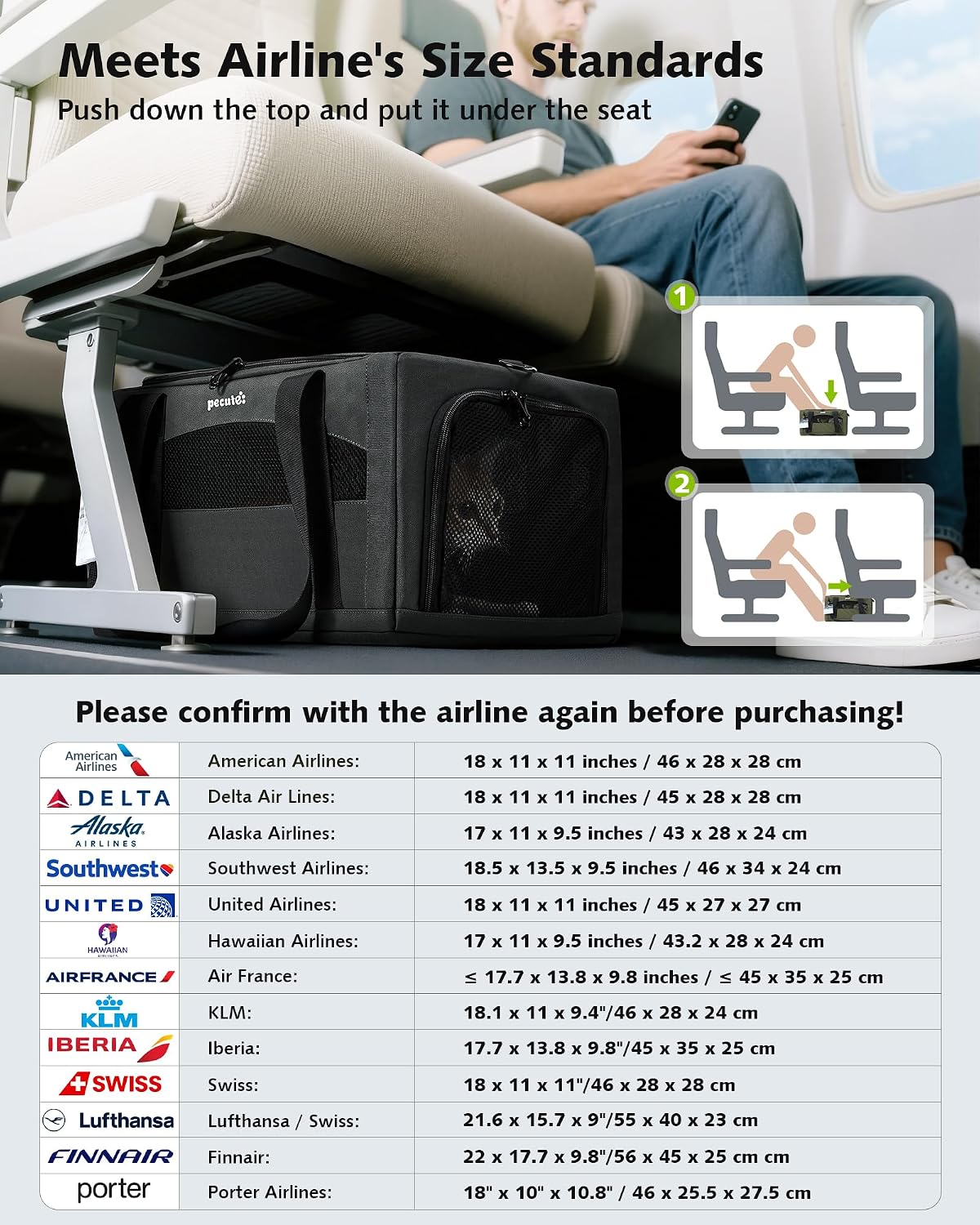 Thumbnail 4 de Pecute Airline Approved Top Expandable Cat Carrier (Dark Grey) with Breathable Mesh Windows