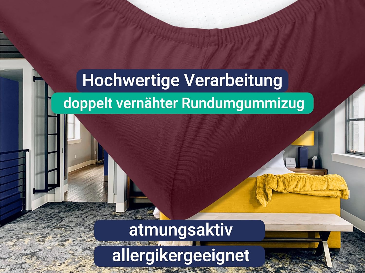 Thumbnail 4 de Marie’s Home 1627.2372 Lot de 2 housses de coussin en coton élasthanne Bordeaux – Taille S