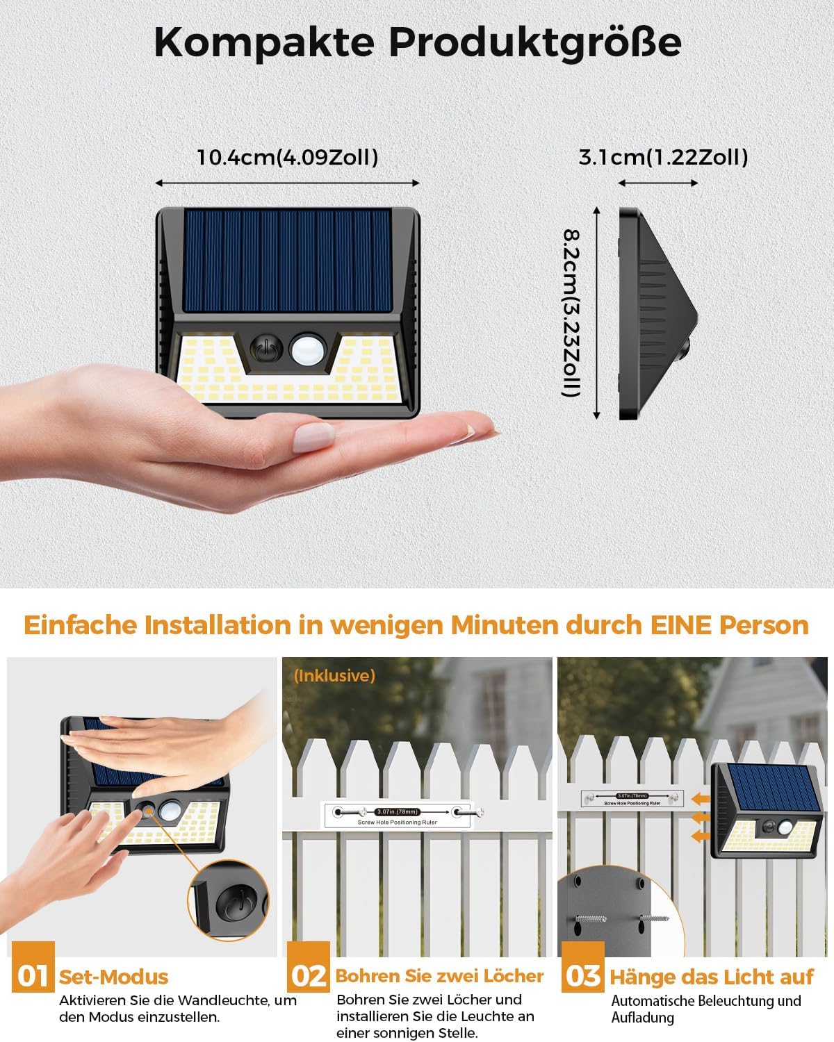 Detalle de vighep Solarlampen Außen mit Bewegungsmelder – 6er-Set, 6000K LED-Wandleuchten mit IP65