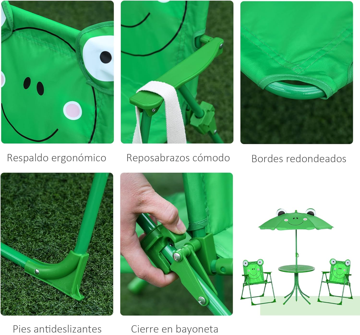 Thumbnail 5 de Outsunny Set de Mesa y Sillas Infantil con Sombrilla 100-125 cm