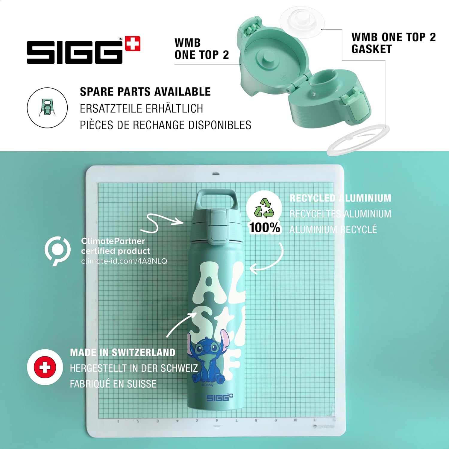 Thumbnail 3 de SIGG Alu Trinkflasche WMB One Disney Lilo & Stitch (0,75 l) – auslaufsicher, für Kohlensäure geeignet