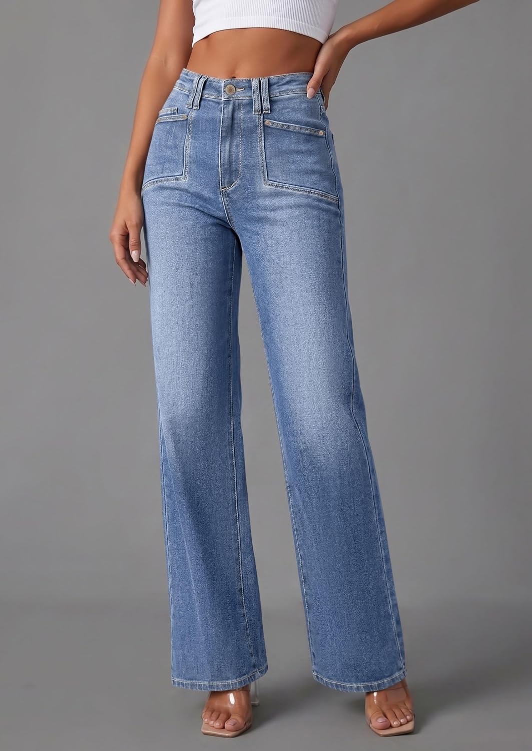 Thumbnail 6 de PRETTYGARDEN High-Waisted Wide-Leg Jeans for Women, Stretch Denim with Pockets