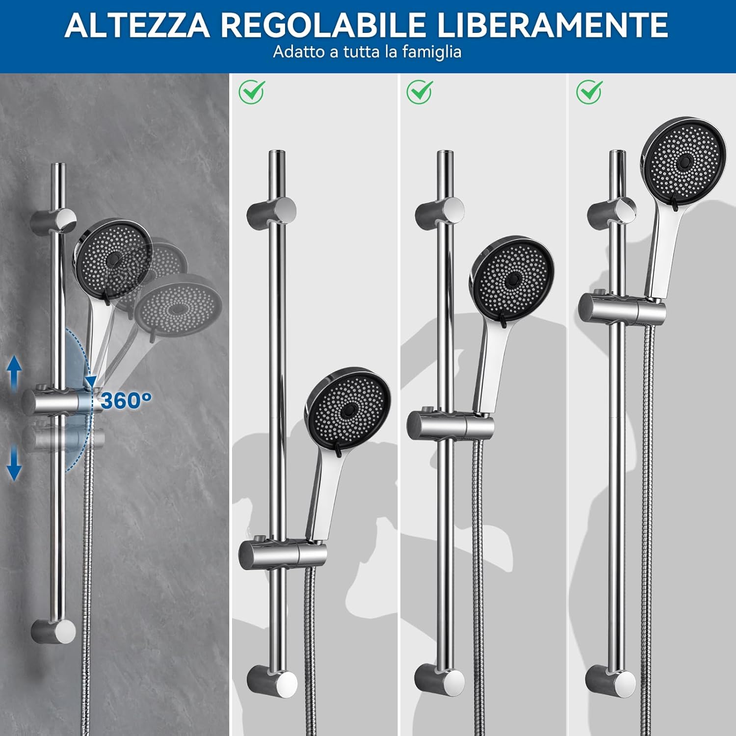 Thumbnail 2 de Auralum Colonna Doccia senza Miscelatore 70 cm: doccia con soffione, doccetta multipla e tubo in acciaio inox da 1,5 m