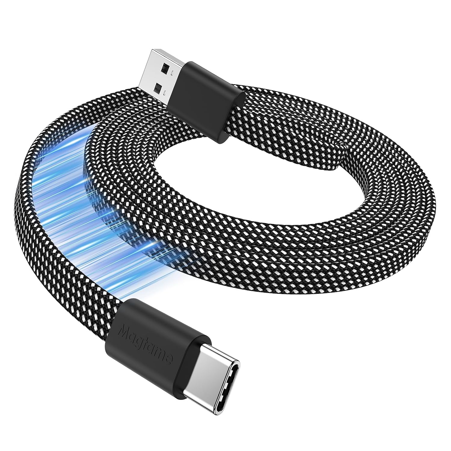 Detalle de Magtame USB A to USB C Magnetic Charging Cable: 3.3 ft Retractable Flat Coiled Fast Charger