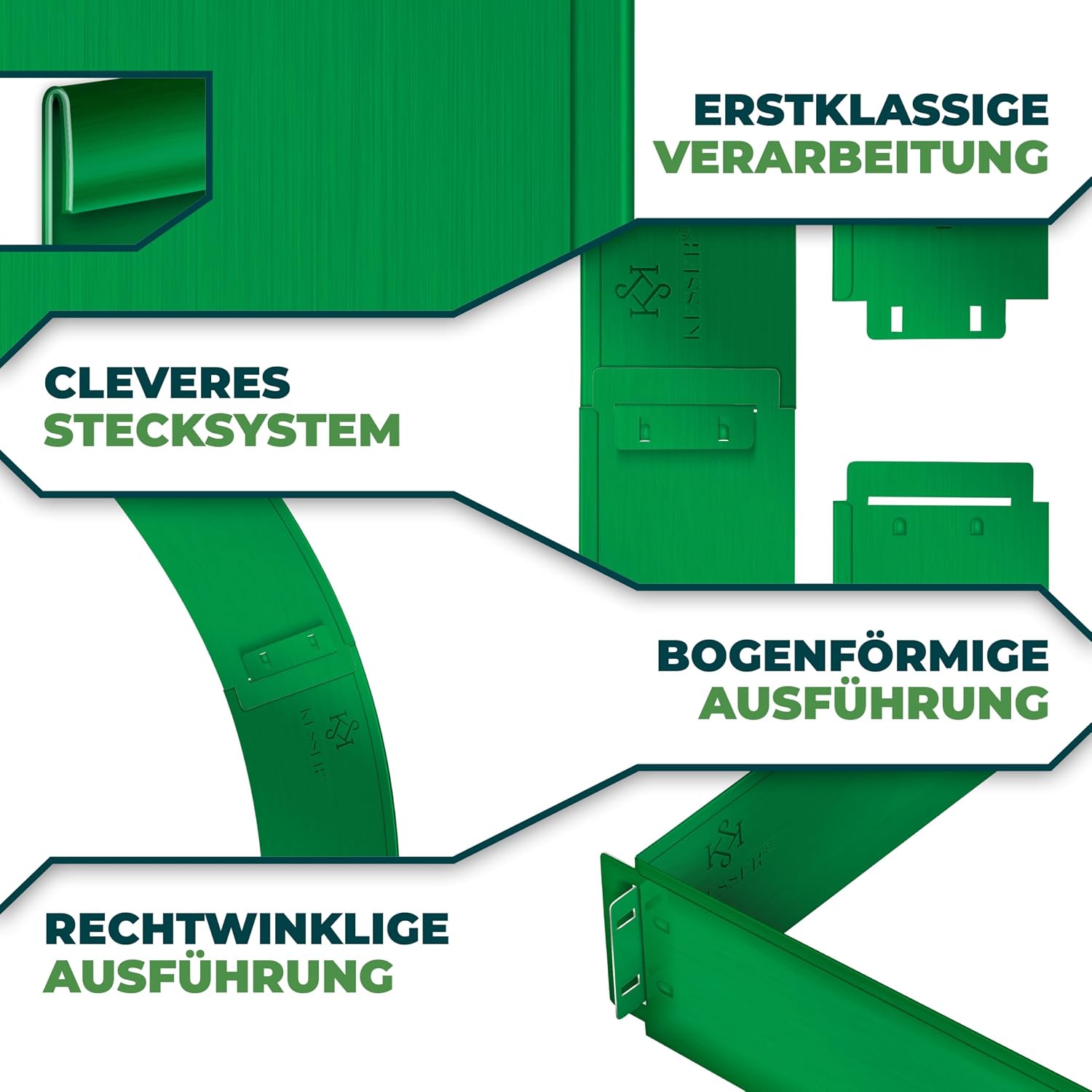 Detalle de KESSER Rasenkante Beeteinfassung – Beetumrandung mit Handschuhen 10 m, 100 x 14 cm, Metall Palisade, Silber