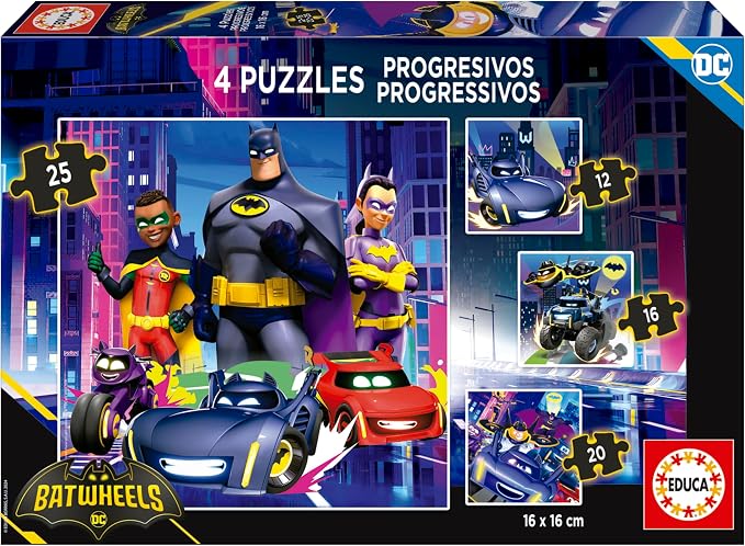 Detalle de Educa - 4 Puzzles Infantiles Progresivos Batwheels 12-25 piezas 🧩