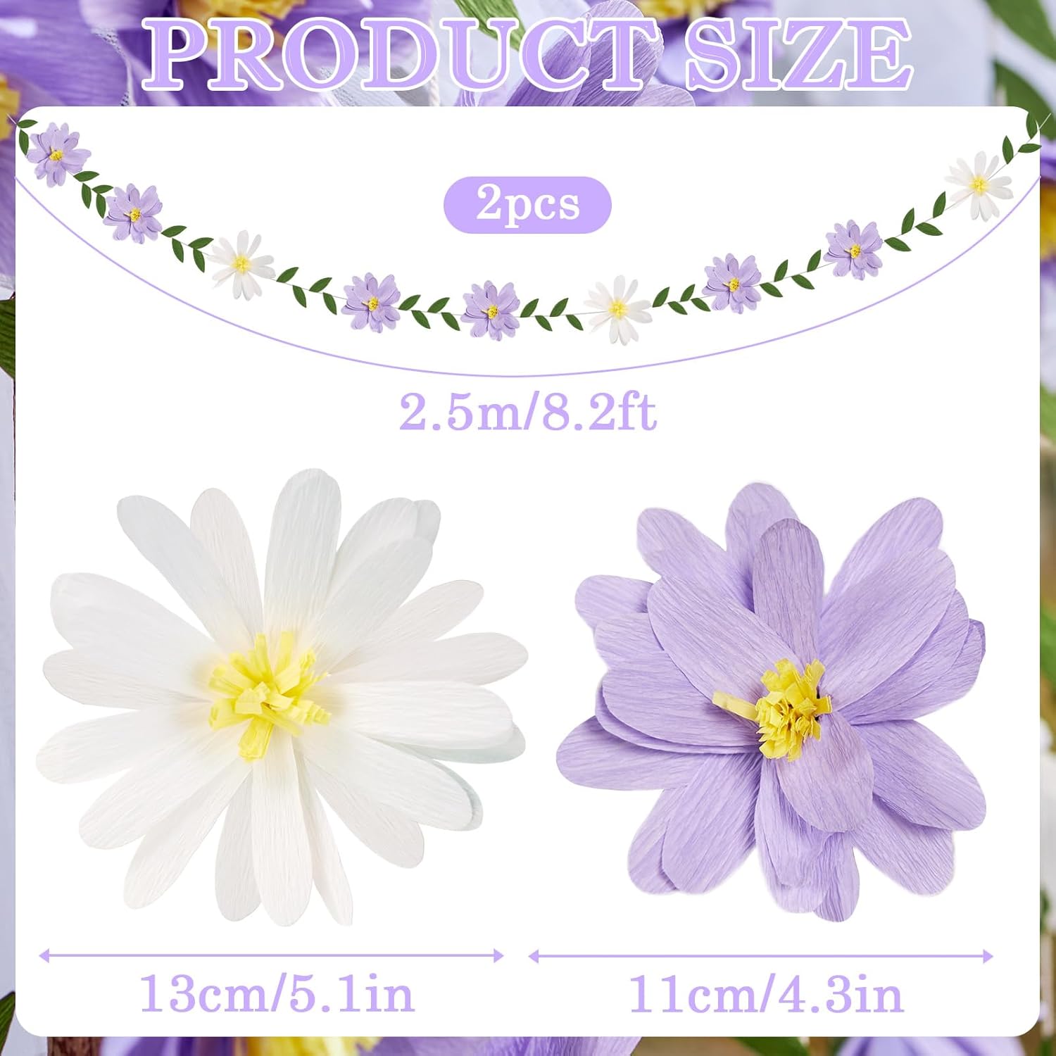 Thumbnail 1 de SUNBEAUTY Crepe Paper Flowers Banner – Purple Wildflower Garland for Spring Decorations