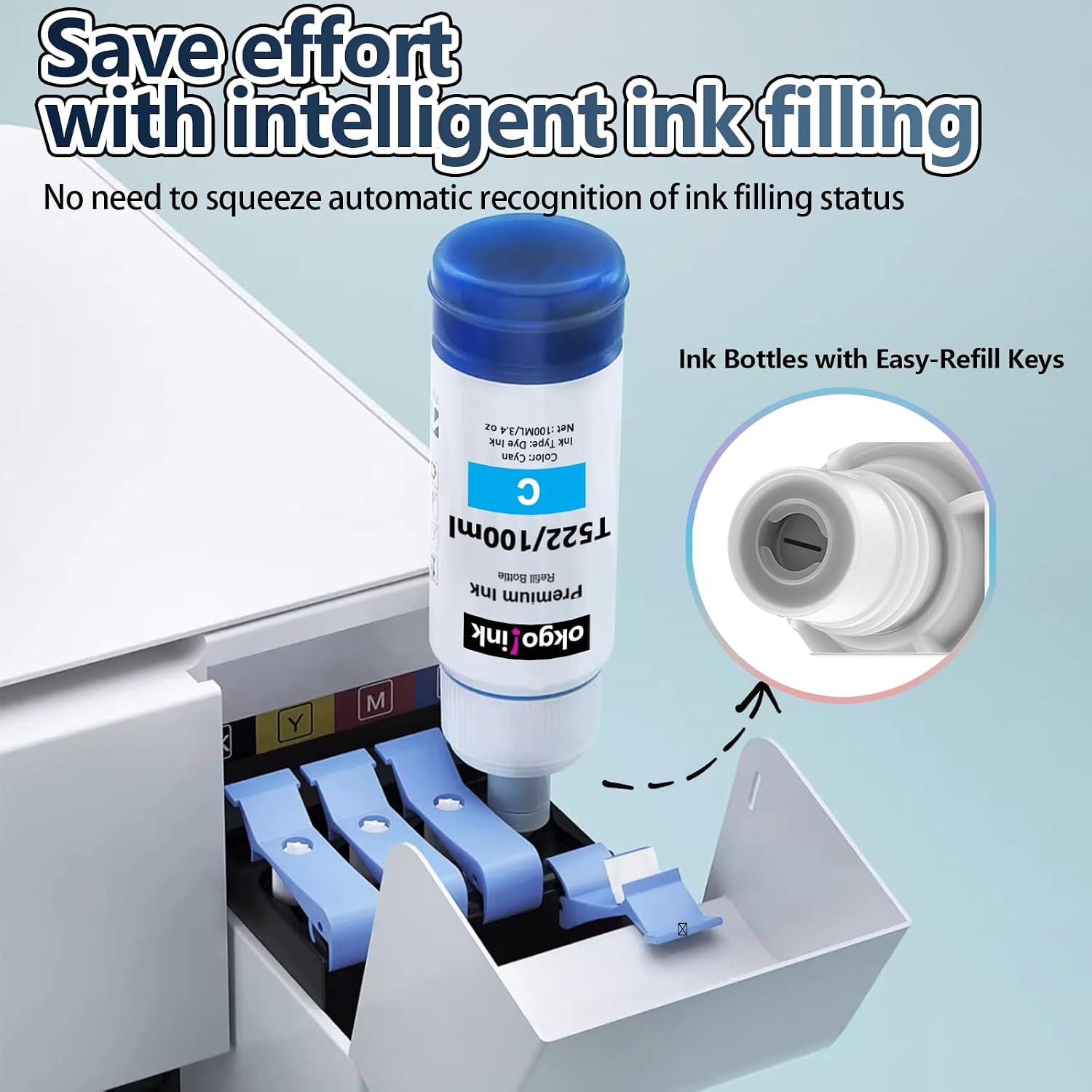 Detalle de OKGO!INK T522 502 Ink Refill Bottles, 6-Pack for EcoTank Printers
