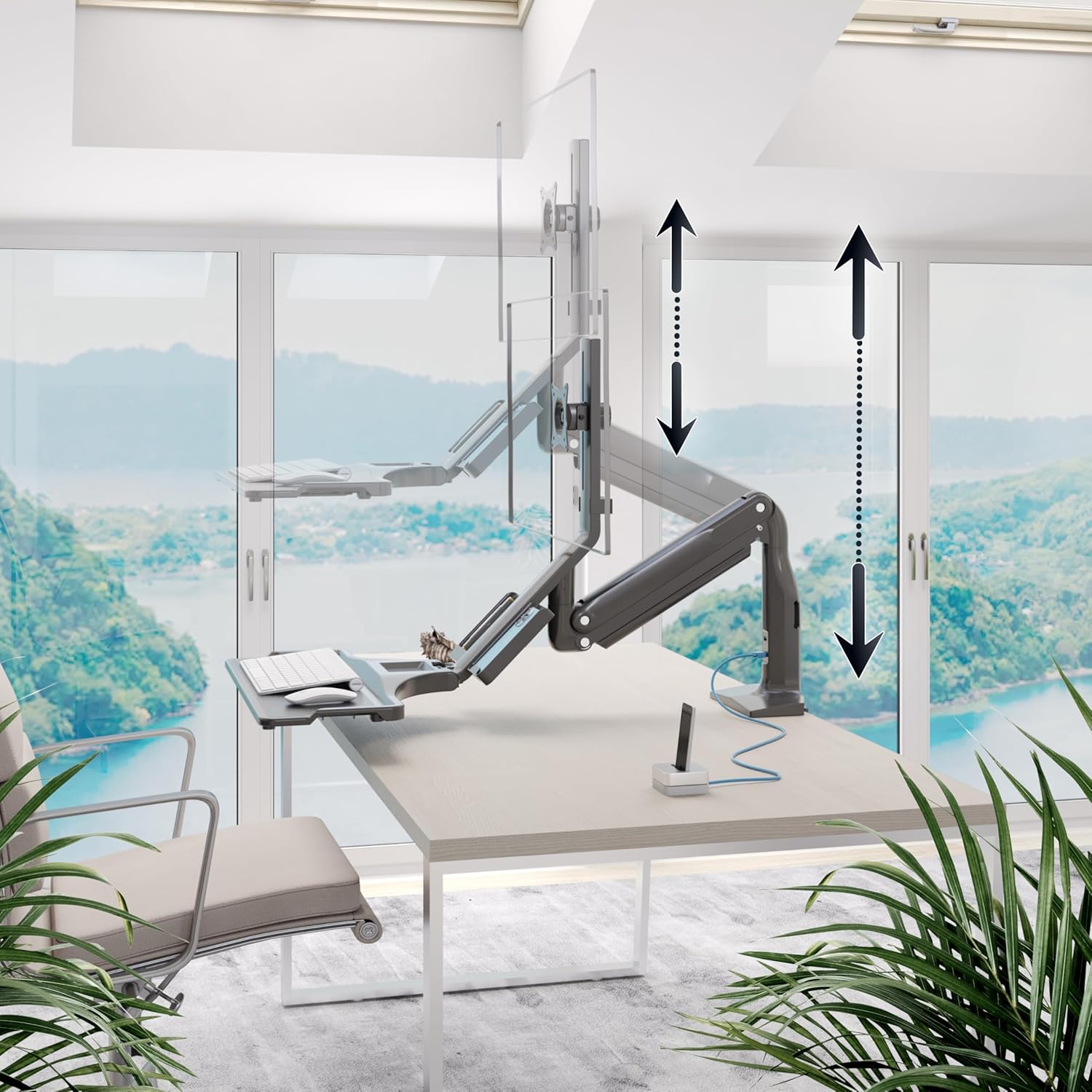 Thumbnail 5 de RICOO Support écran PC TS5411 pour écrans 17 à 32" (43 à 81 cm) avec ressort à gaz, clavier/souris et fixation VESA 75x75