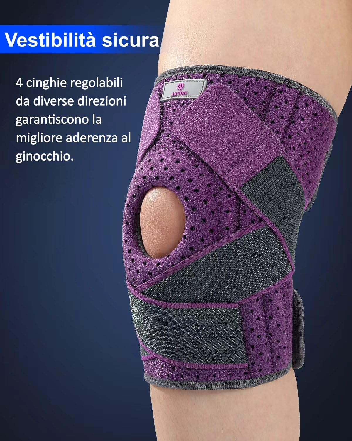 Detalle de ABYON Ginocchiera Ortopedica Regolabile con Stabilizzatori Laterali – Tutore per Ginocchio per Uomo e Donna