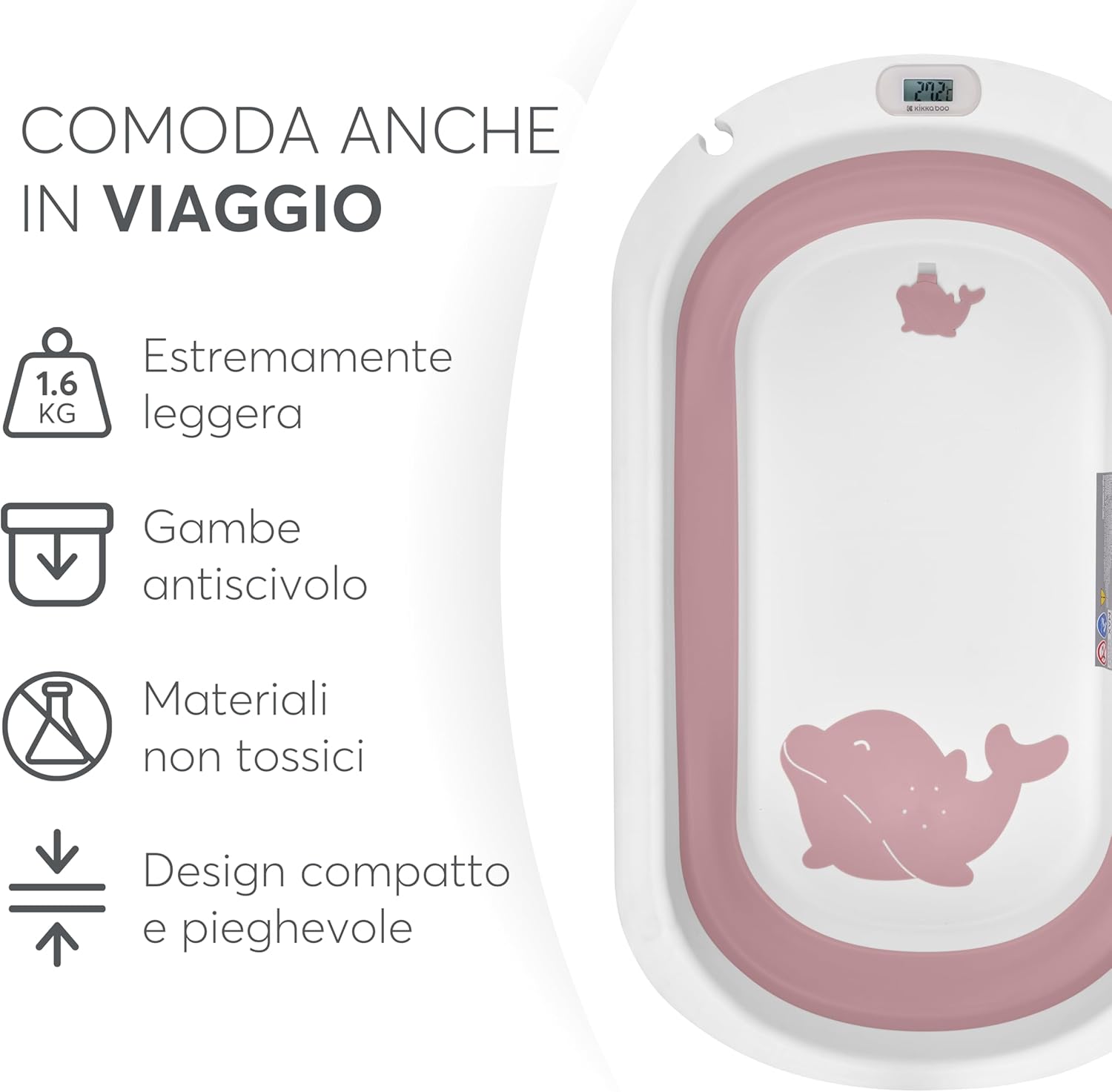 Detalle de KikkaBoo Vaschetta Bagnetto Neonato Pieghevole Willy: vaschetta salvavasso con termometro integrato e cuscino morbido
