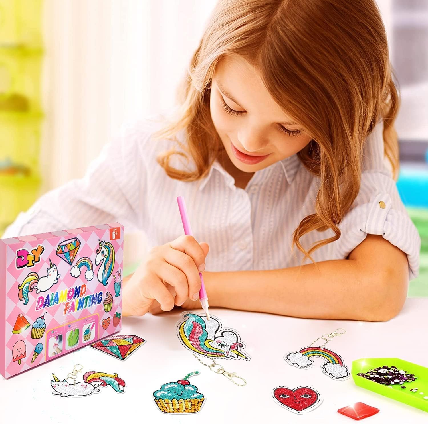 Thumbnail 5 de Afufu 5D Diamond Art Keyring Kits for Kids (Age 6–12) – Creative Diamond Painting Craft Set