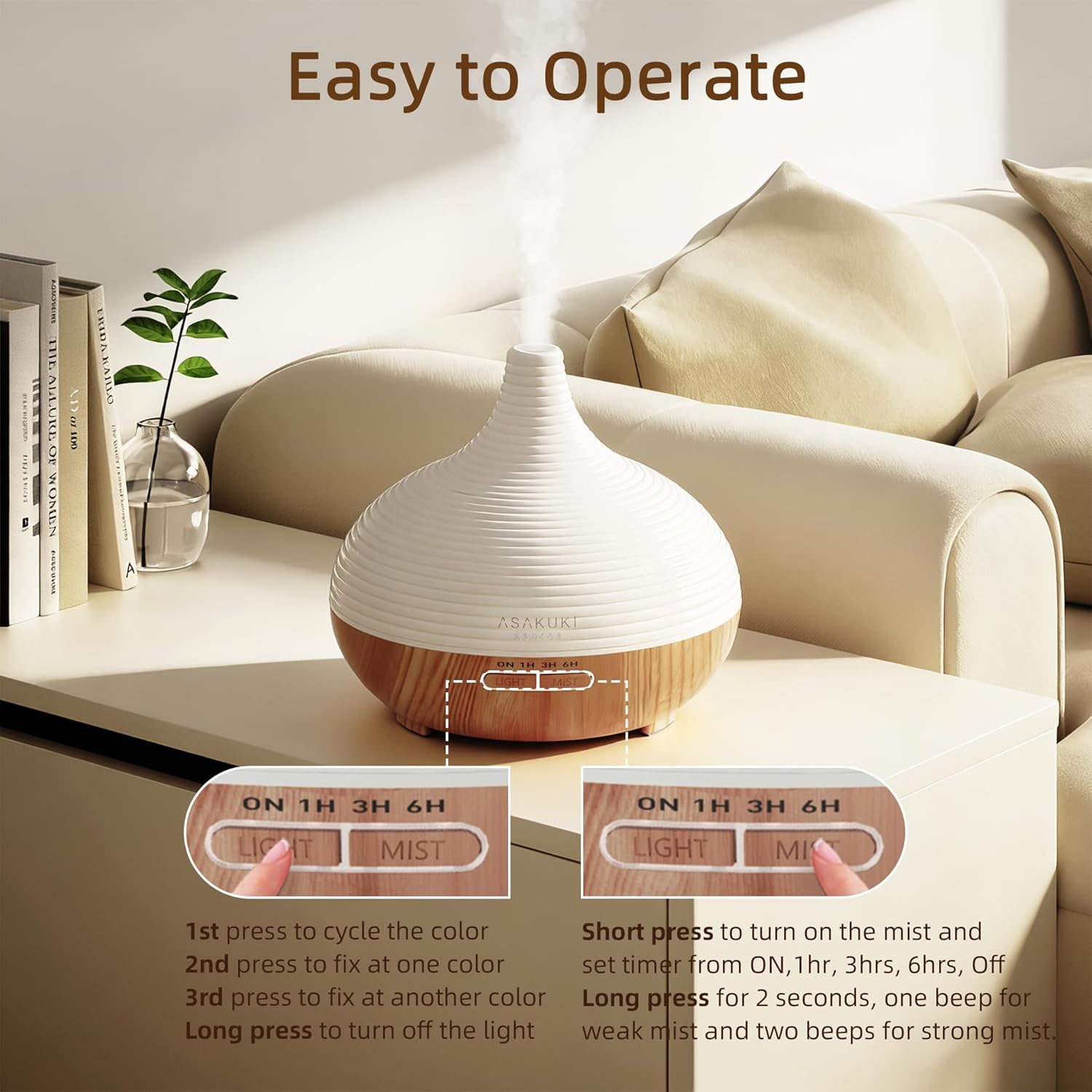 Thumbnail 6 de ASAKUKI 300ml Essential Oil Diffuser