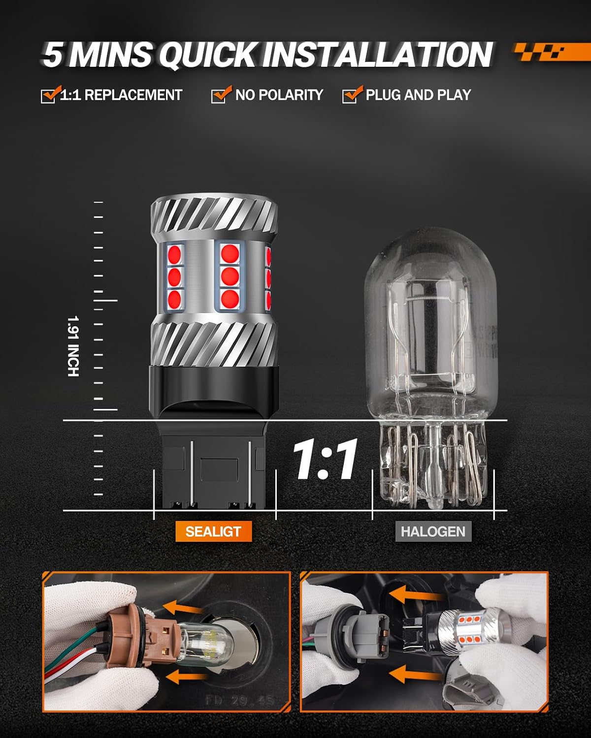 Detalle 2 de SEALIGHT 7443 LED brake light bulbs 1800LM