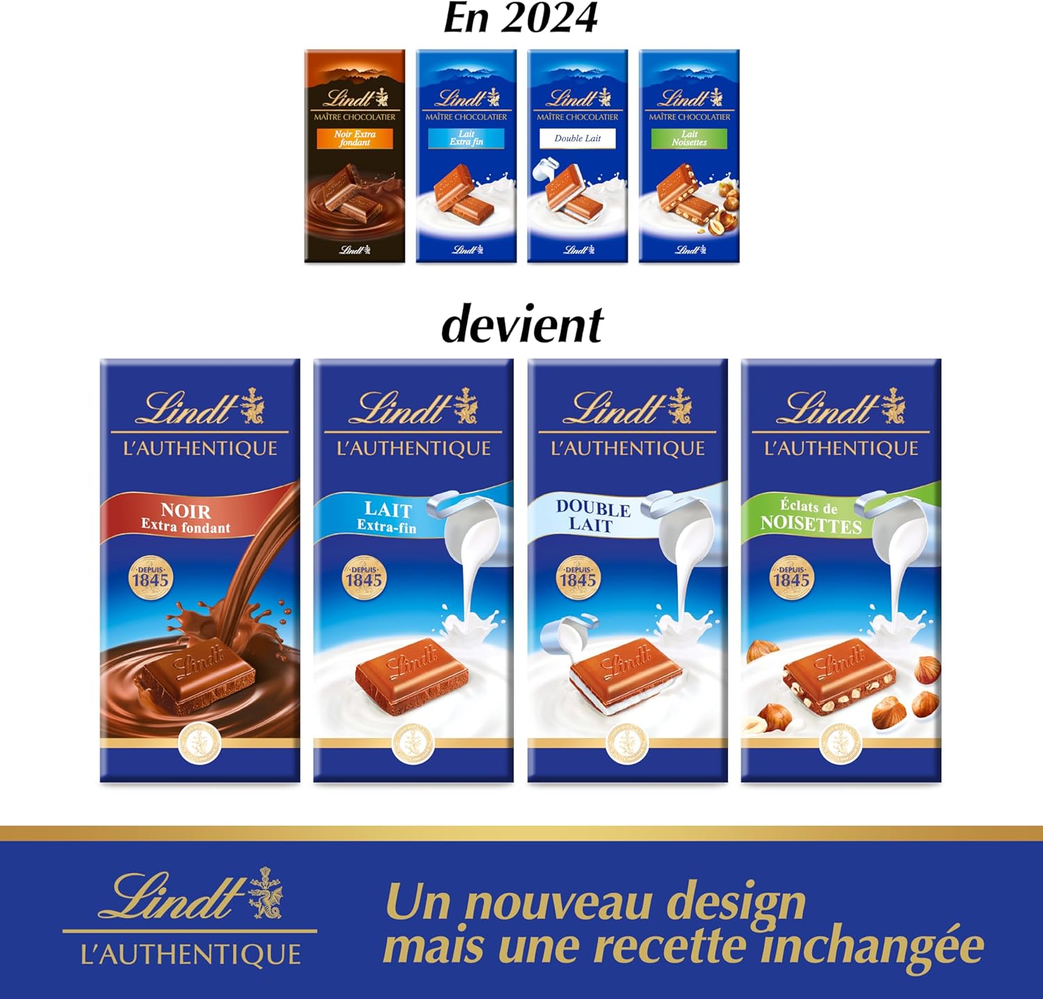 Detalle 2 de Lindt Lot de 5 Tablettes L'AUTHENTIQUE – Noir Extra Fondant 5x100 g