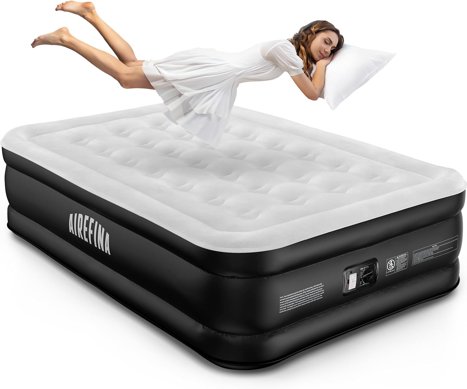 Detalle de Airefina Double Air Mattress with Built-In Electric Pump, Flocked Top, 190×137×46cm