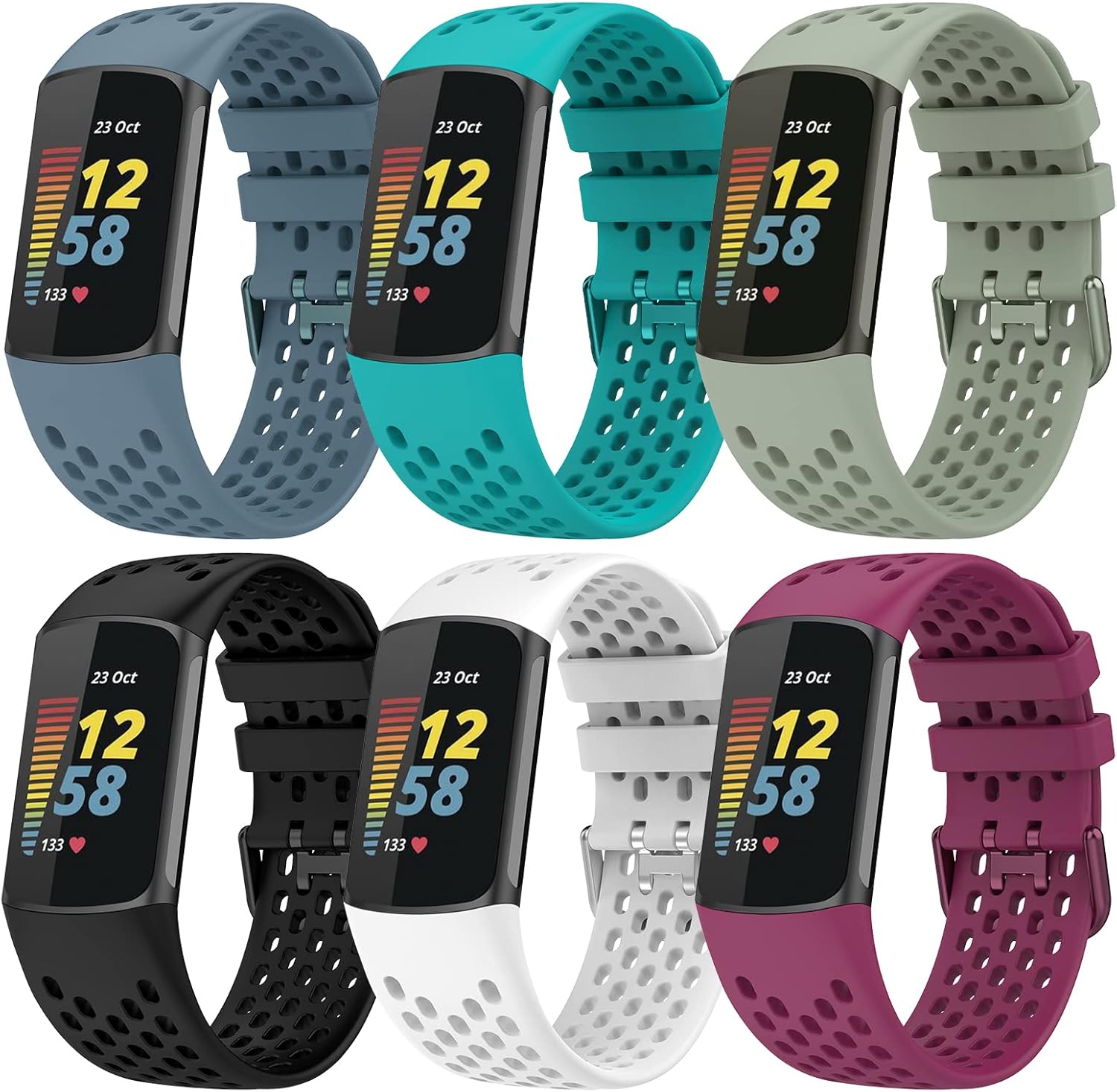 TopPerfekt Sportarmband für Fitbit Charge 6 & Charge 5 – atmungsaktives Silikon mit Schnellverschluss